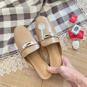 Ženske Baotou papuče, slip-on s zatvaranjem One-Kick, gornji materijal mikrovlaknasta koža, potplat od gume, ljetno izdanje 2025