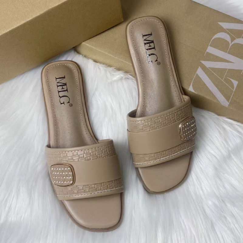 Slapi pentru adulți, NN cataramă, talpă plată, exterior din material special, căptușeală din piele artificială, talpă din cauciuc, culoare solidă, Vara 2025