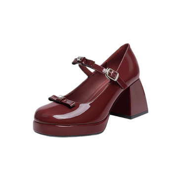 Visoke pete Mary Jane, zaobljena prst, gornji materijal od mikrovlakana, 6–8 cm debeli pet, kopča