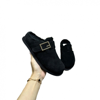 Papuci de casă pentru femei cu talpă groasă care mărește înălțimea, upper din piele întoarsă, interior din lână de miel, talpă din cauciuc, platformă 11 cm+ — Iarna 2023