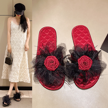 Slapi femei cu o singură curea, model floral, partea superioară din materiale mixte, talpă TPR, respirabile, anti-derapare, grosime talpă 0–3 cm