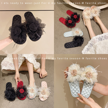 Slapi femei cu o singură curea, model floral, partea superioară din materiale mixte, talpă TPR, respirabile, anti-derapare, grosime talpă 0–3 cm