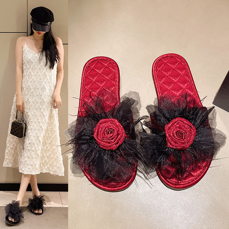 Slapi femei cu o singură curea, model floral, partea superioară din materiale mixte, talpă TPR, respirabile, anti-derapare, grosime talpă 0–3 cm