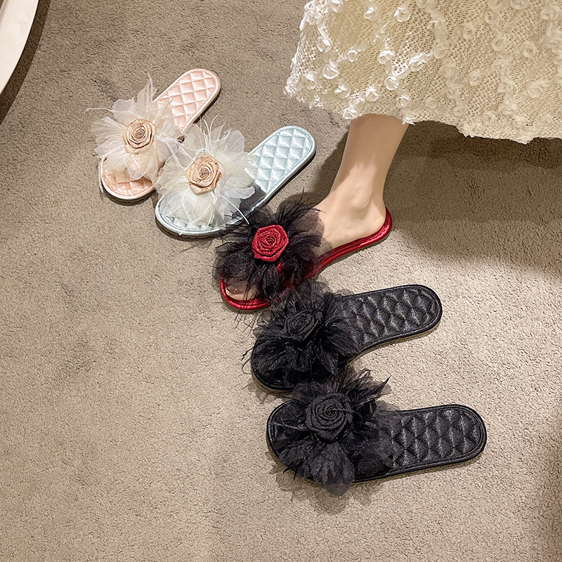 Slapi femei cu o singură curea, model floral, partea superioară din materiale mixte, talpă TPR, respirabile, anti-derapare, grosime talpă 0–3 cm