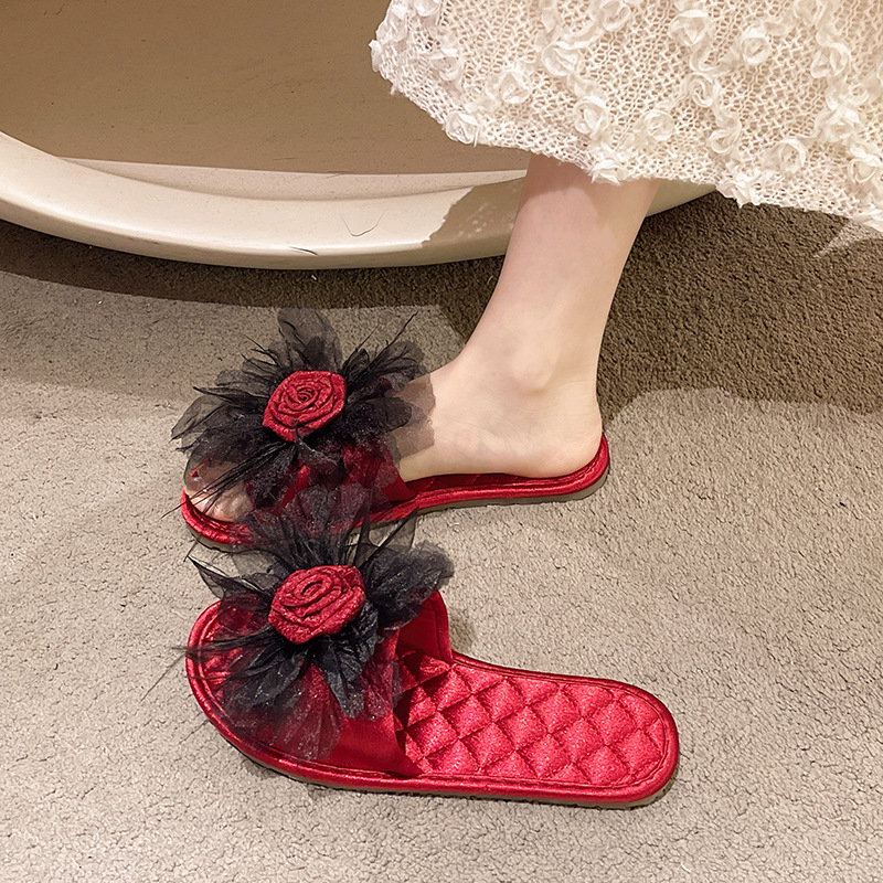 Slapi femei cu o singură curea, model floral, partea superioară din materiale mixte, talpă TPR, respirabile, anti-derapare, grosime talpă 0–3 cm