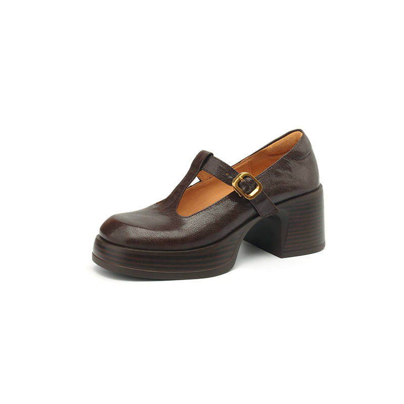 Cipele s visokim petama od ovčje kože: okrugli vrh, niski gornji dio, debeli pet 6–8 cm, retro stil