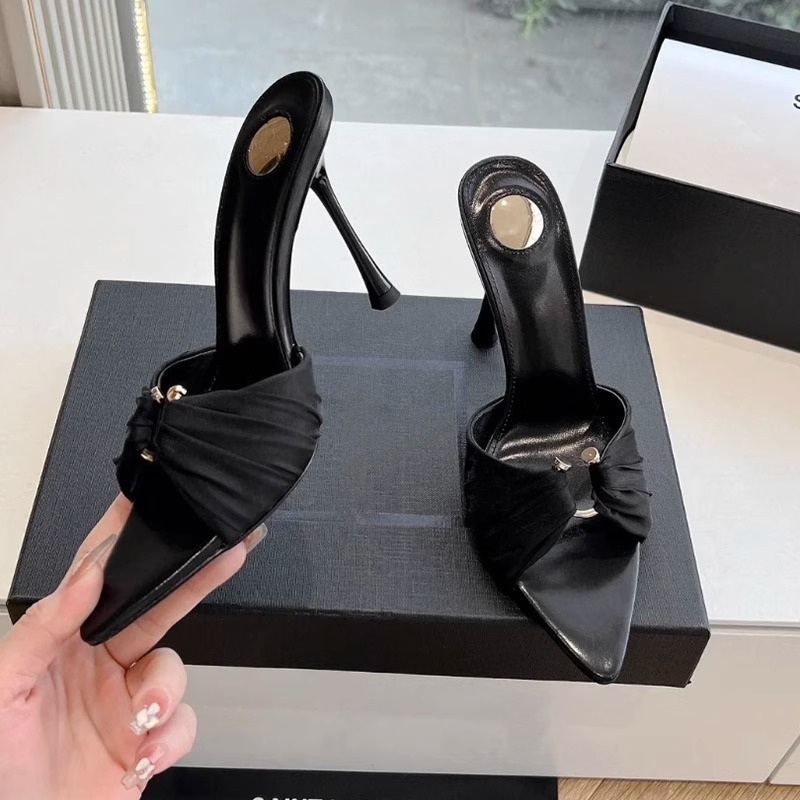 Ženske sandale s kvadratnom kopčom, šiljat nos, tanko peto 6-8 cm, TPU potplat
