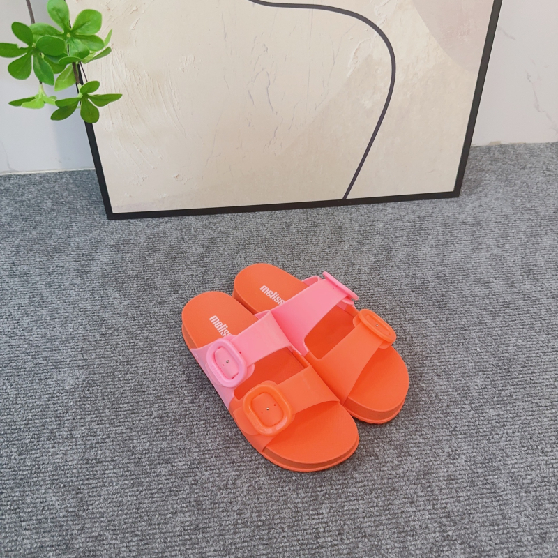 Ženske sandale za plažu s dvostrukim remenčićima, PVC gornji dio i unutrašnjost, PVC đon, injekcijski oblikovan đon, ravni potplat, opušten stil