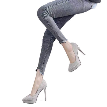Francusko-stil sexy svadbene cipele s špicastim nosom, srebrne, za mladenku i kumine, novi model, ženske, platforma, visoke pete, velike veličine