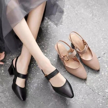 Sandale fără toc la spate pentru femei, vârf pătrat, partea superioară PU, toc pătrat de 6–8 cm, vară