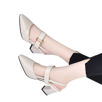 Sandale fără toc la spate pentru femei, vârf pătrat, partea superioară PU, toc pătrat de 6–8 cm, vară