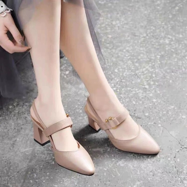 Sandale fără toc la spate pentru femei, vârf pătrat, partea superioară PU, toc pătrat de 6–8 cm, vară