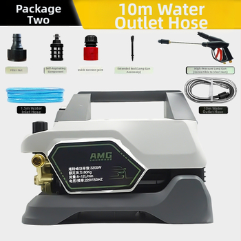 Jiepusen AMG tlakovo nastaviteľná umývačka áut pre domácnosť, prenosný vysokotlakový čistič, meď-core motor, 1800 W nom. / 3200 W špička, 220 V, 100 bar, 12 L/min