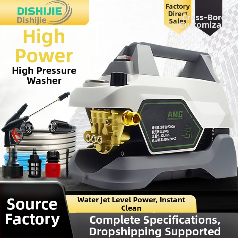 Jiepusen AMG tlakovo nastaviteľná umývačka áut pre domácnosť, prenosný vysokotlakový čistič, meď-core motor, 1800 W nom. / 3200 W špička, 220 V, 100 bar, 12 L/min
