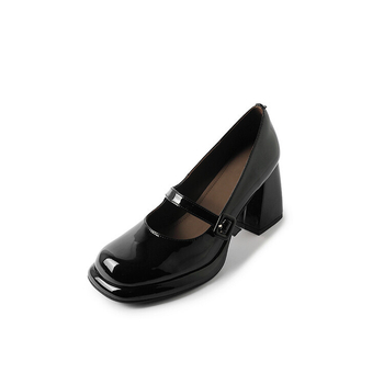 Ženske Mary Jane cipele, školski stil, okrugli vrh, kopča remena, debeli pet 6–8 cm, gornji dio od kravljje kože, ulošak od prirodne kože
