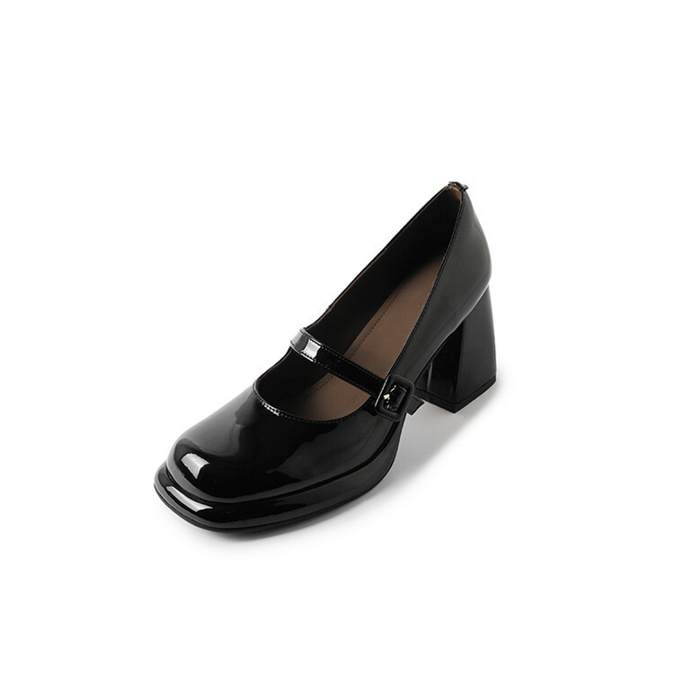 Ženske Mary Jane cipele, školski stil, okrugli vrh, kopča remena, debeli pet 6–8 cm, gornji dio od kravljje kože, ulošak od prirodne kože