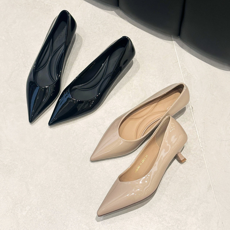 Ženske cipele s oštrim nosom, srednji pet 3-6 cm, tanak pet, slip-on, PU ulošak