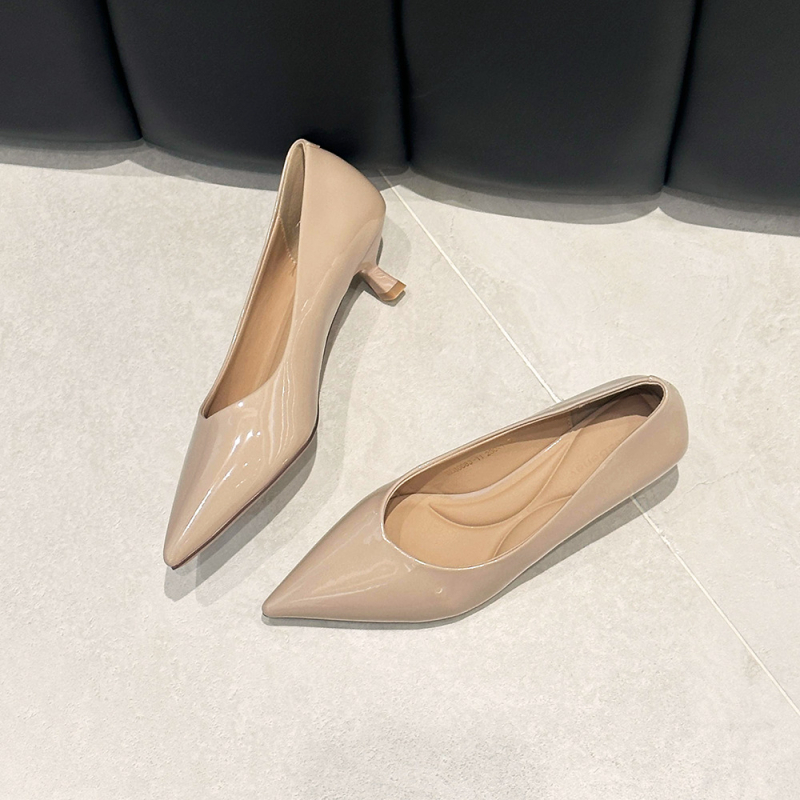 Ženske cipele s oštrim nosom, srednji pet 3-6 cm, tanak pet, slip-on, PU ulošak