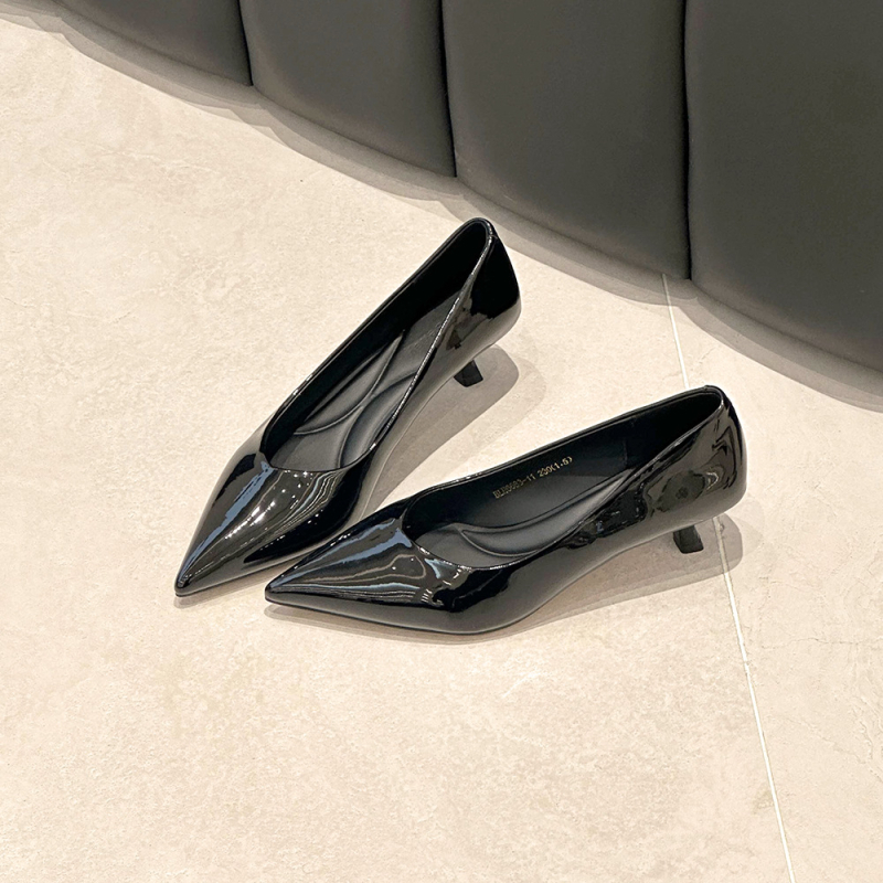 Ženske cipele s oštrim nosom, srednji pet 3-6 cm, tanak pet, slip-on, PU ulošak