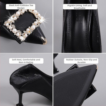 Дамски обувки от първи слой телешка кожа с rhinestone детайли, нисък ток (<3 см), гумена подметка, подплата от първи слой свинска кожа