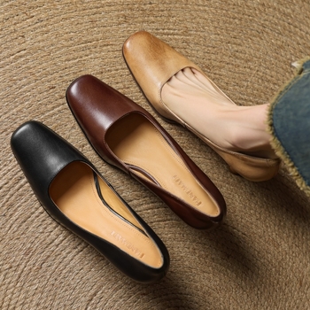 Ženske cipele teleće kože s kvadratnim nosom, slip-on, 6–8 cm tanak peti