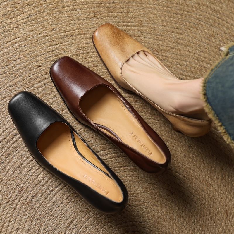 Ženske cipele teleće kože s kvadratnim nosom, slip-on, 6–8 cm tanak peti