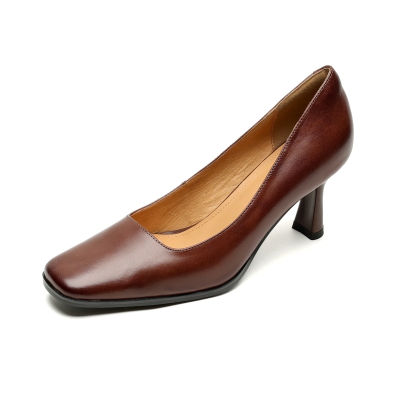 Ženske cipele teleće kože s kvadratnim nosom, slip-on, 6–8 cm tanak peti
