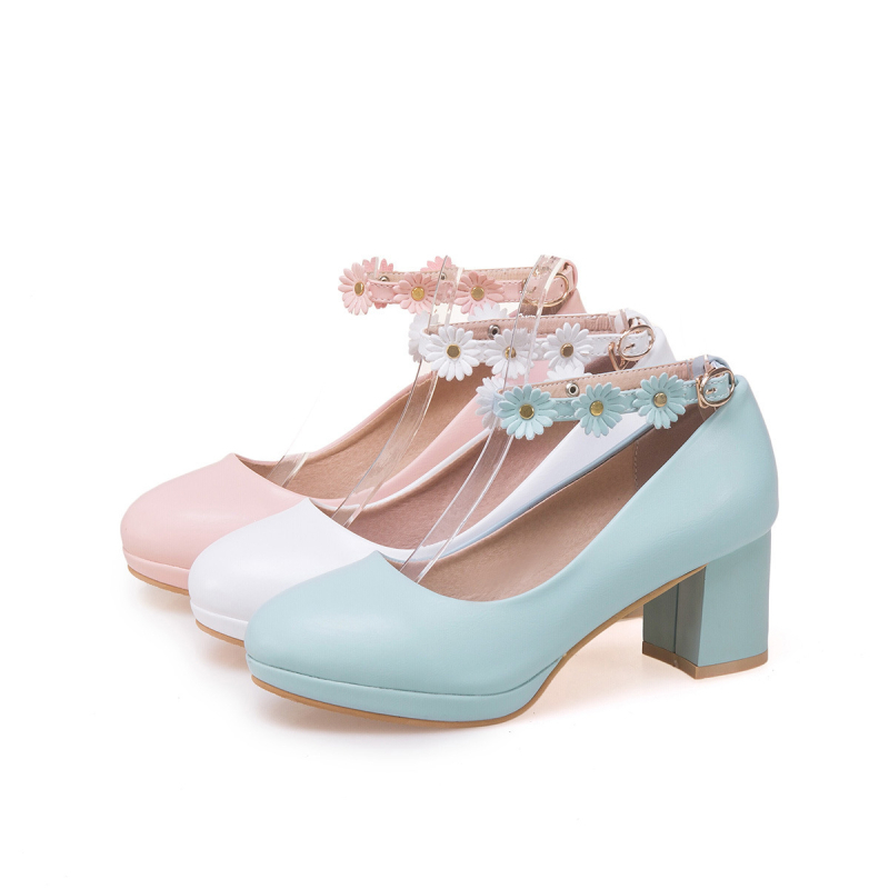 Pantofi cu toc înalt — vârf rotund, suprafață din PU, toc mediu 3–5 cm, toc gros, talpă din viscose