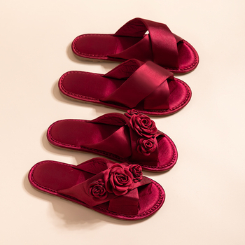 Унисекс сватбени пантофи за двойки, сатенено покритие, платнена горна част, TPR подметка, за всички сезони