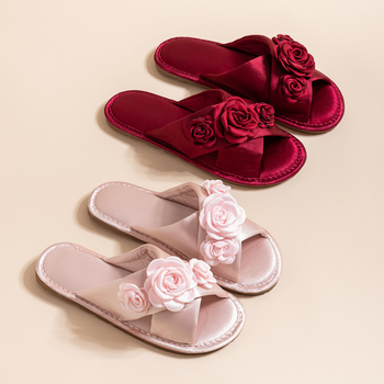 Унисекс сватбени пантофи за двойки, сатенено покритие, платнена горна част, TPR подметка, за всички сезони