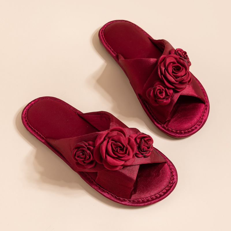 Унисекс сватбени пантофи за двойки, сатенено покритие, платнена горна част, TPR подметка, за всички сезони