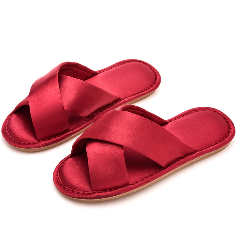 Унисекс сватбени пантофи за двойки, сатенено покритие, платнена горна част, TPR подметка, за всички сезони