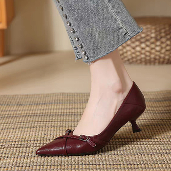 Ženske cipele na petu s križnim remenom, oštar nos, PU gornji dio, srednji potpetica 3-6 cm, Slip-On