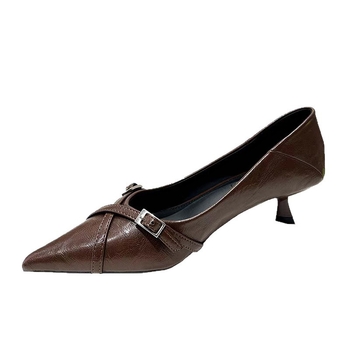 Ženske cipele na petu s križnim remenom, oštar nos, PU gornji dio, srednji potpetica 3-6 cm, Slip-On
