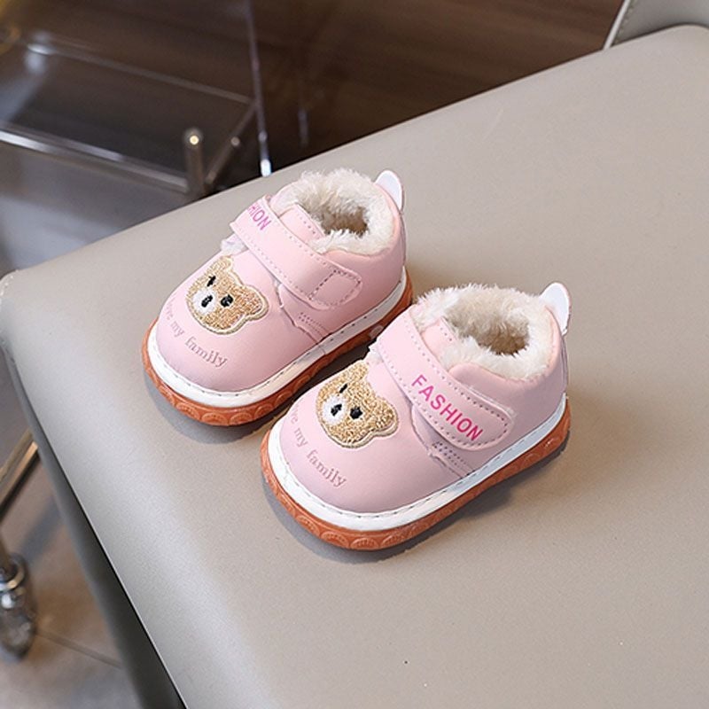 Παιδικά χειμερινά παπούτσια με άνω μέρος από συνθετικό δέρμα, βελούδινη επένδυση, μαλακή σόλα, σχέδιο κινούμενων σχεδίων, για παιδιά 12–36 μηνών