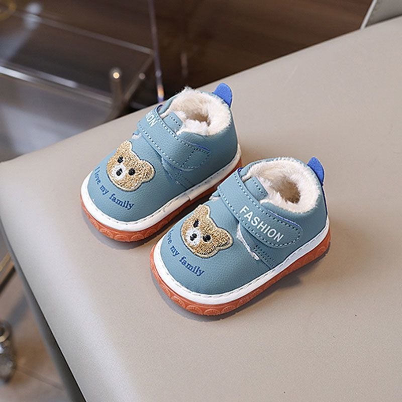 Παιδικά χειμερινά παπούτσια με άνω μέρος από συνθετικό δέρμα, βελούδινη επένδυση, μαλακή σόλα, σχέδιο κινούμενων σχεδίων, για παιδιά 12–36 μηνών