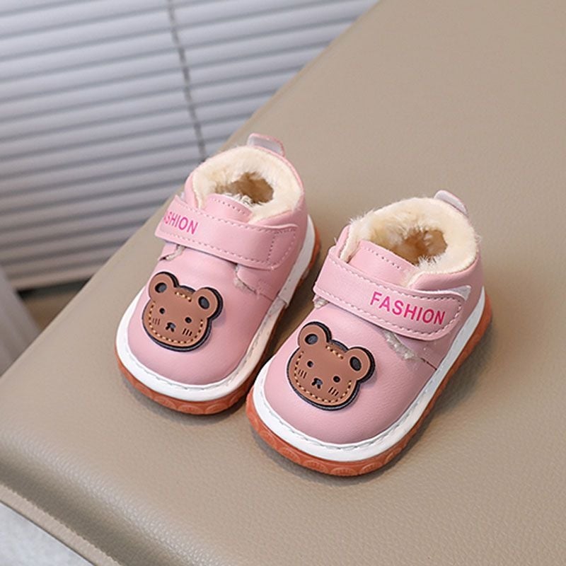 Παιδικά χειμερινά παπούτσια με άνω μέρος από συνθετικό δέρμα, βελούδινη επένδυση, μαλακή σόλα, σχέδιο κινούμενων σχεδίων, για παιδιά 12–36 μηνών