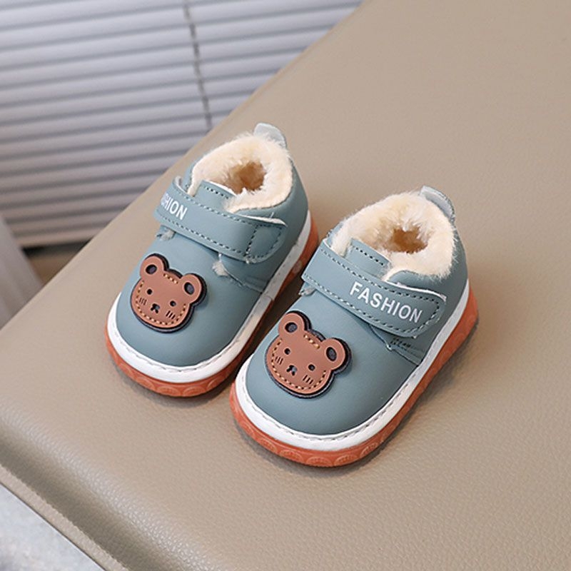 Παιδικά χειμερινά παπούτσια με άνω μέρος από συνθετικό δέρμα, βελούδινη επένδυση, μαλακή σόλα, σχέδιο κινούμενων σχεδίων, για παιδιά 12–36 μηνών