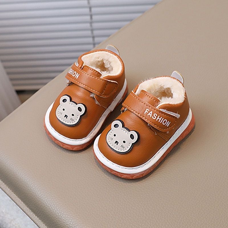 Παιδικά χειμερινά παπούτσια με άνω μέρος από συνθετικό δέρμα, βελούδινη επένδυση, μαλακή σόλα, σχέδιο κινούμενων σχεδίων, για παιδιά 12–36 μηνών