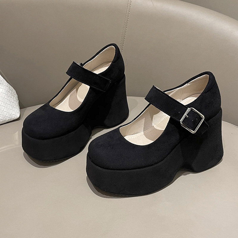 Mary Jane cipele s platformom, velur gornji dio, vodootporna platforma, chunky potpetica iznad 8 cm, gumeni đon