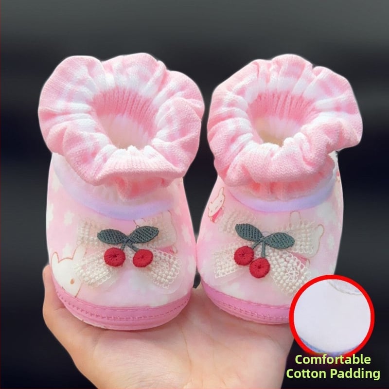 Χειμωνιάτικα βρεφικά sneakers με πάνω μέρος από βαμβάκι, fleece επένδυση και quilted σχεδίαση, στυλ πριγκίπισσας, με χαρακτήρα καρτούν, για 12–36 μήνες