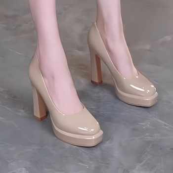 Ženske visoke pete s platformom - okrugli vrh, PU gornji dio, latex ulošak, platforma, debeli pet 6-8 cm