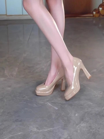 Ženske visoke pete s platformom - okrugli vrh, PU gornji dio, latex ulošak, platforma, debeli pet 6-8 cm