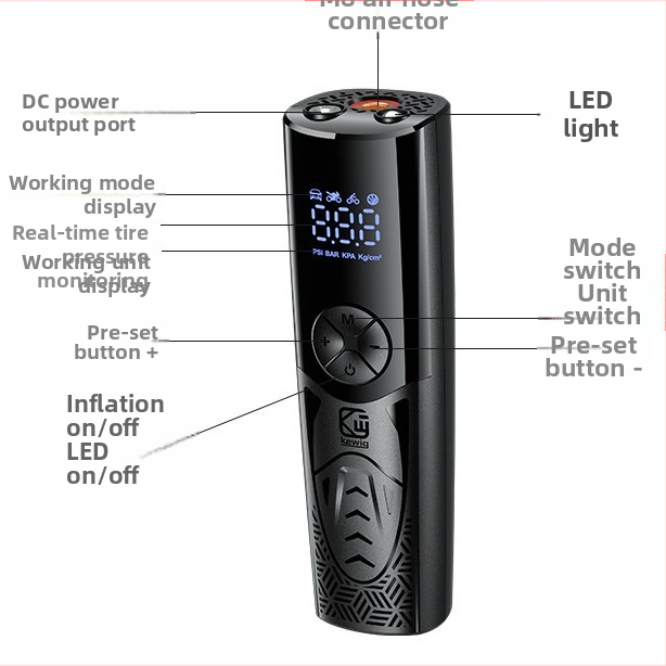 MP-1 pumpa za zrak za automobile i motocikle s digitalnim zaslonom i nadzorom tlaka, 7.4V, 120W