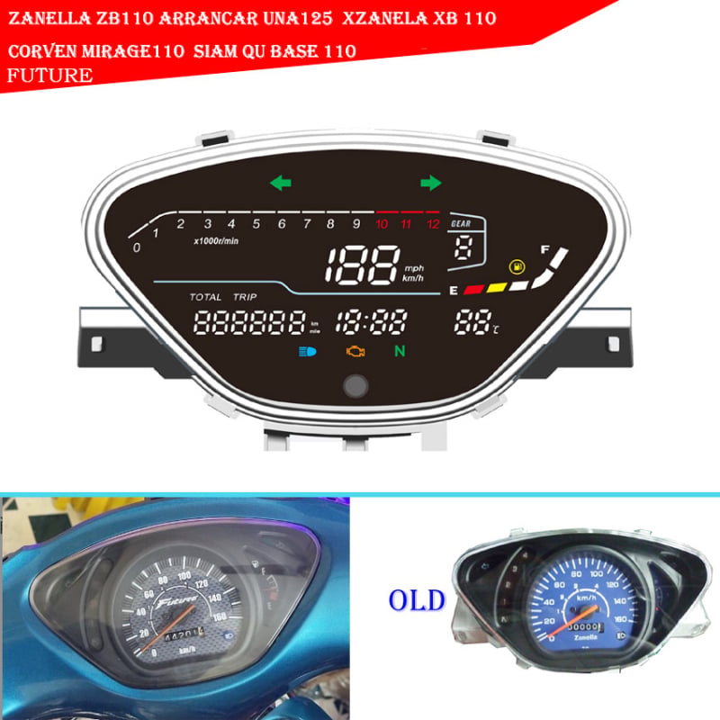 Tachometer pre motocykel — digitálne 12V zariadenie od značky Tiansheng Instrument, kompatibilné s Kymco Visar 110, Zanella ZB110/XB110, Corven Mirage110