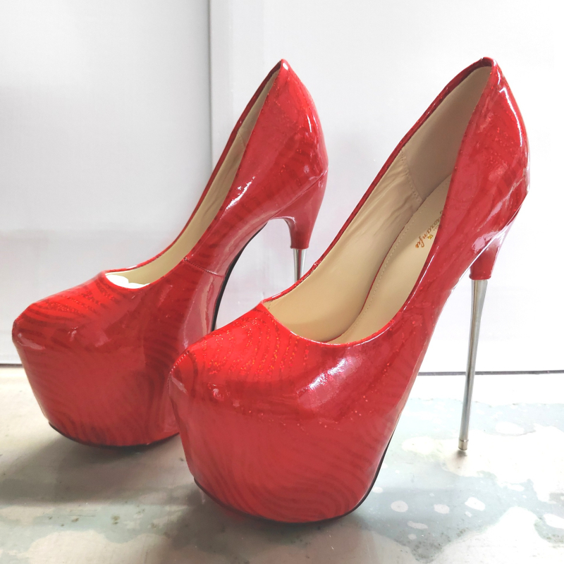 Pantofi cu toc înalt sexy: vârf rotund, partea superioară PU, model dungat, toc extrem de înalt