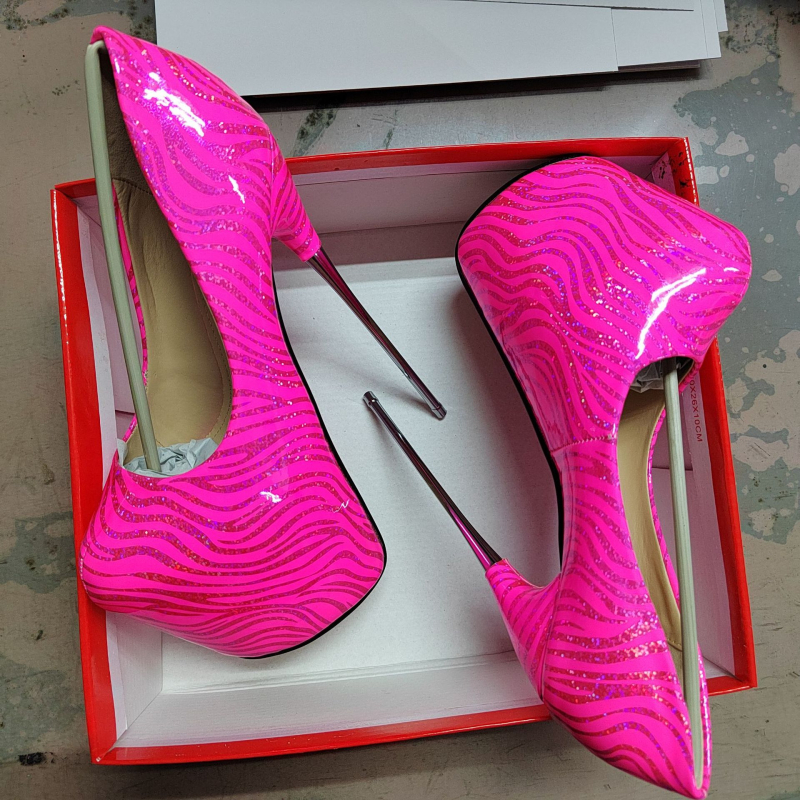 Pantofi cu toc înalt sexy: vârf rotund, partea superioară PU, model dungat, toc extrem de înalt