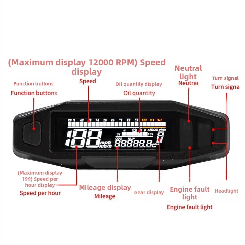 Motocikl LCD instrument ploča – univerzalna modifikacija, HD LCD displej, brzomjer