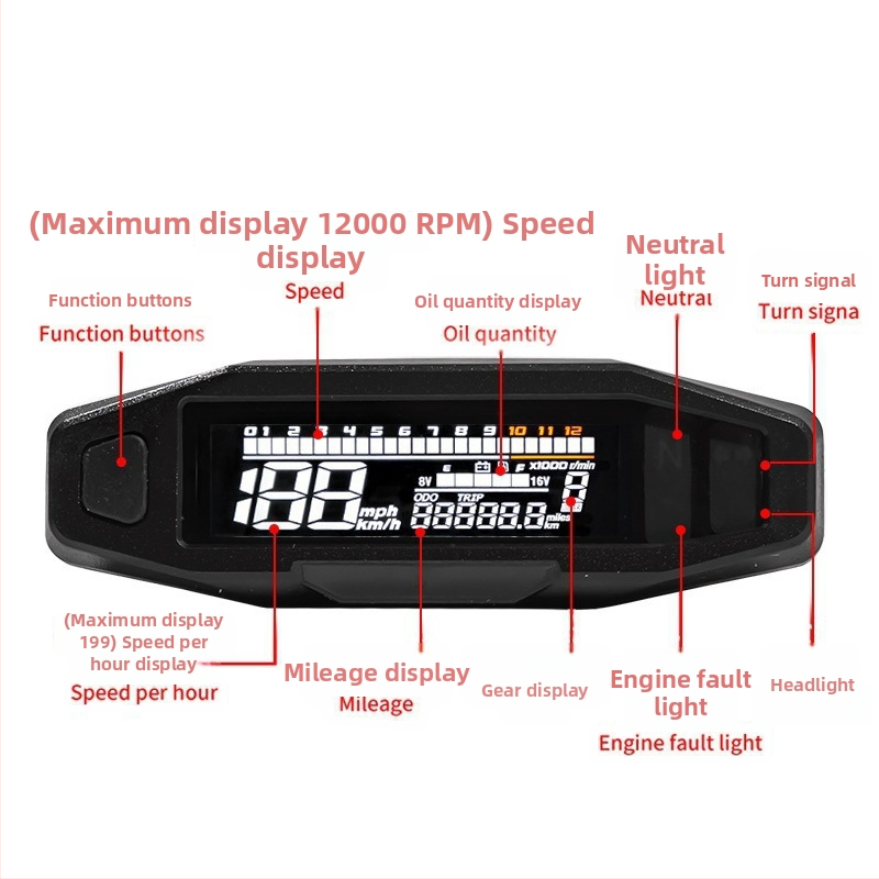 Motocikl LCD instrument ploča – univerzalna modifikacija, HD LCD displej, brzomjer