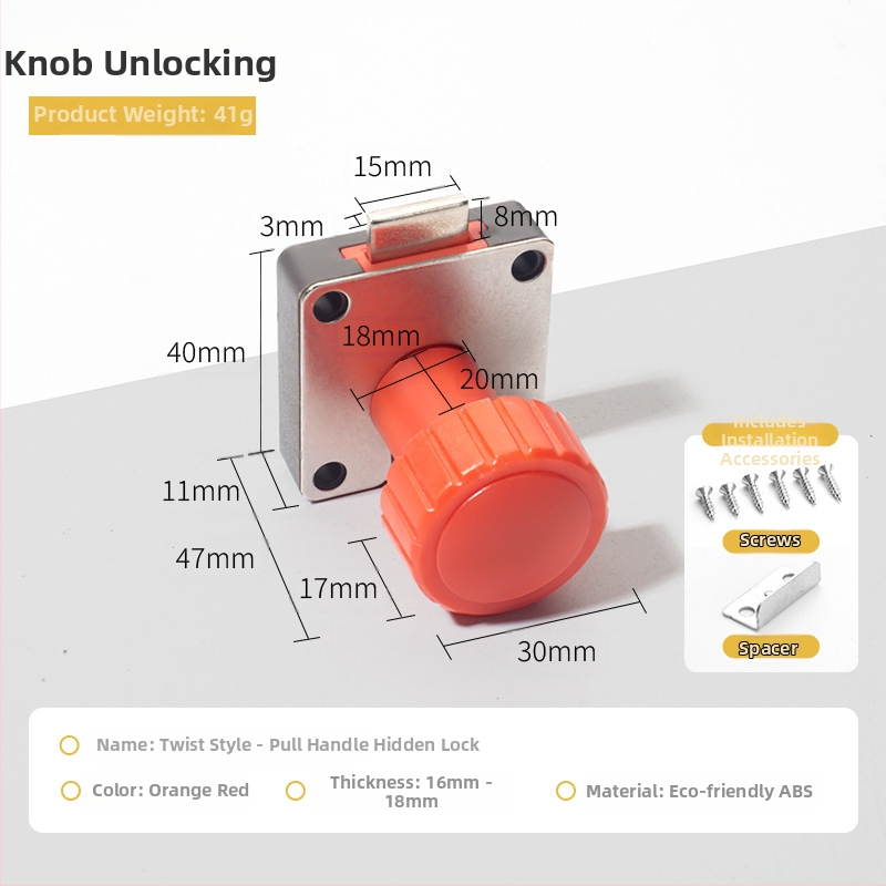 Mechanikus szekrényzár forgatható fogantyúval (Modell 138; Anyag: cink ötvözet + műanyag; Alkalmas fiókos és tároló szekrényekhez; Márka: Dingsen)